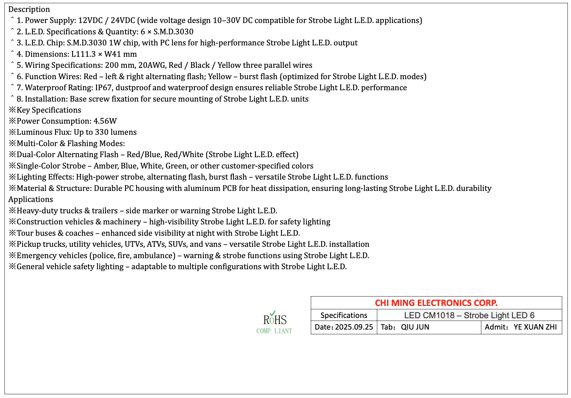 CM1018-Warning Strobe Light LED 6 CM1018-Warning Strobe Light LED 6