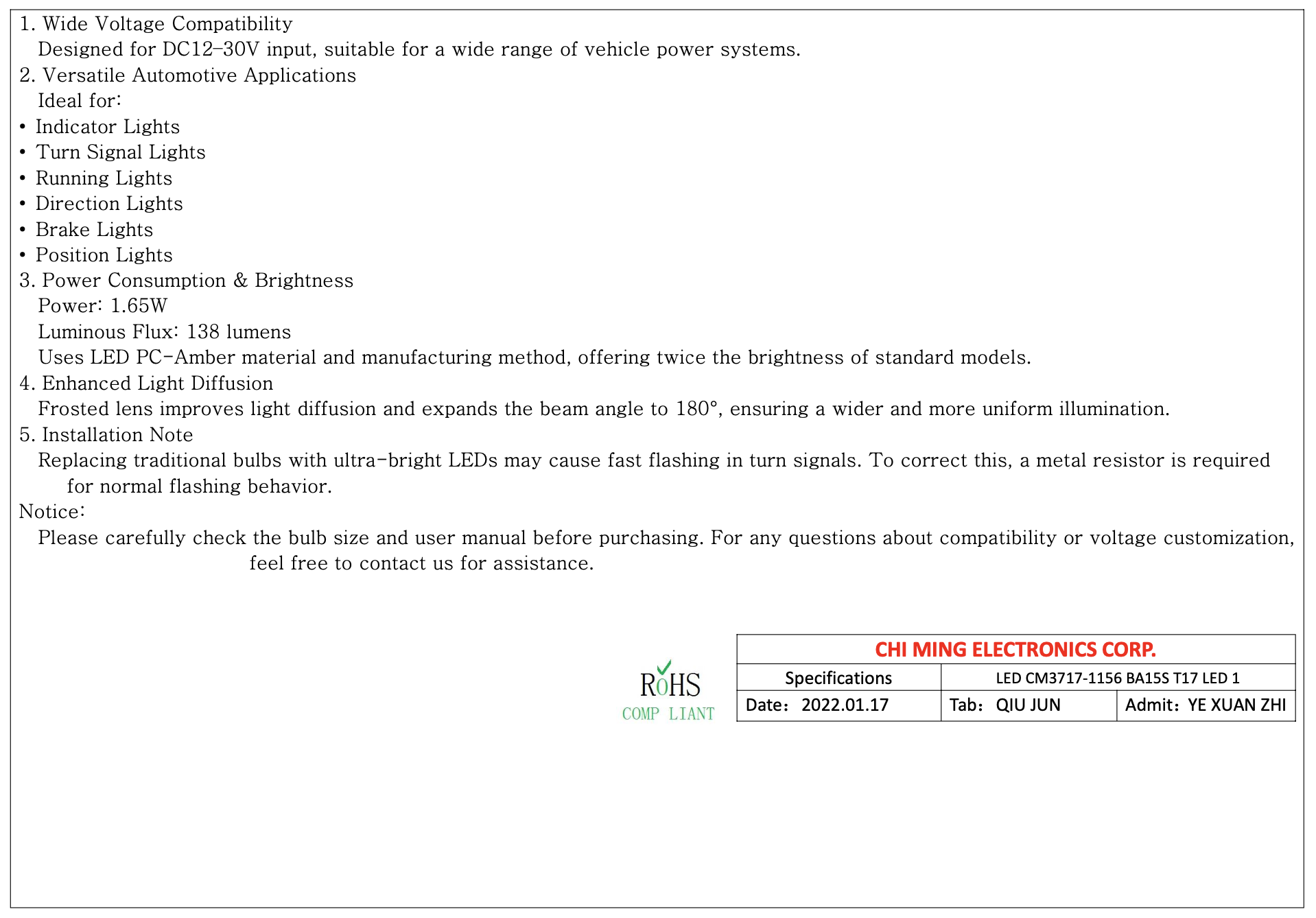 CM3717-67/68 BA15S T17 LED 1 CM3717-67/68 BA15S T17 LED 1