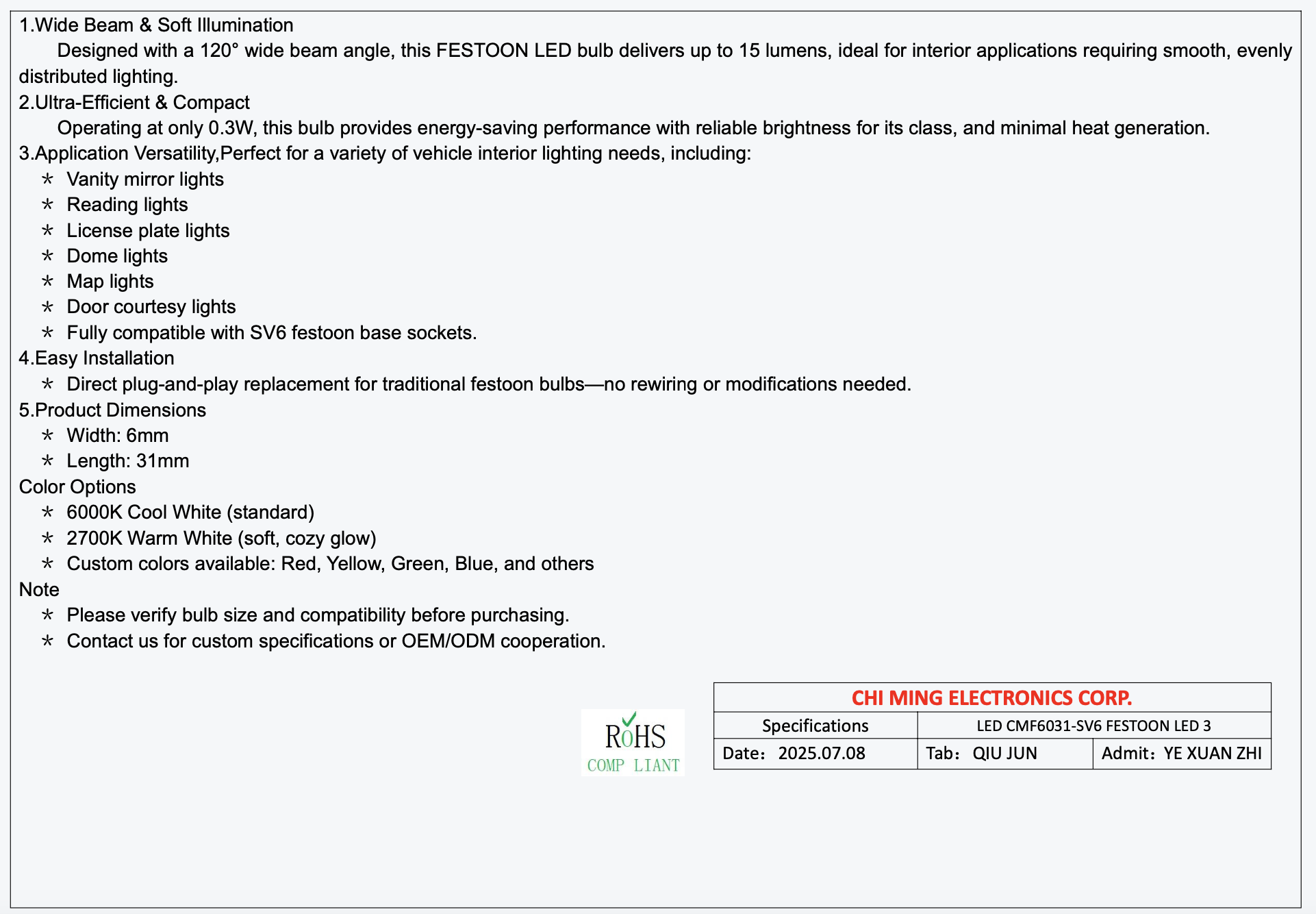 CMF6031-SV6 FESTOON LED 3 CMF6031-SV6 FESTOON LED 3