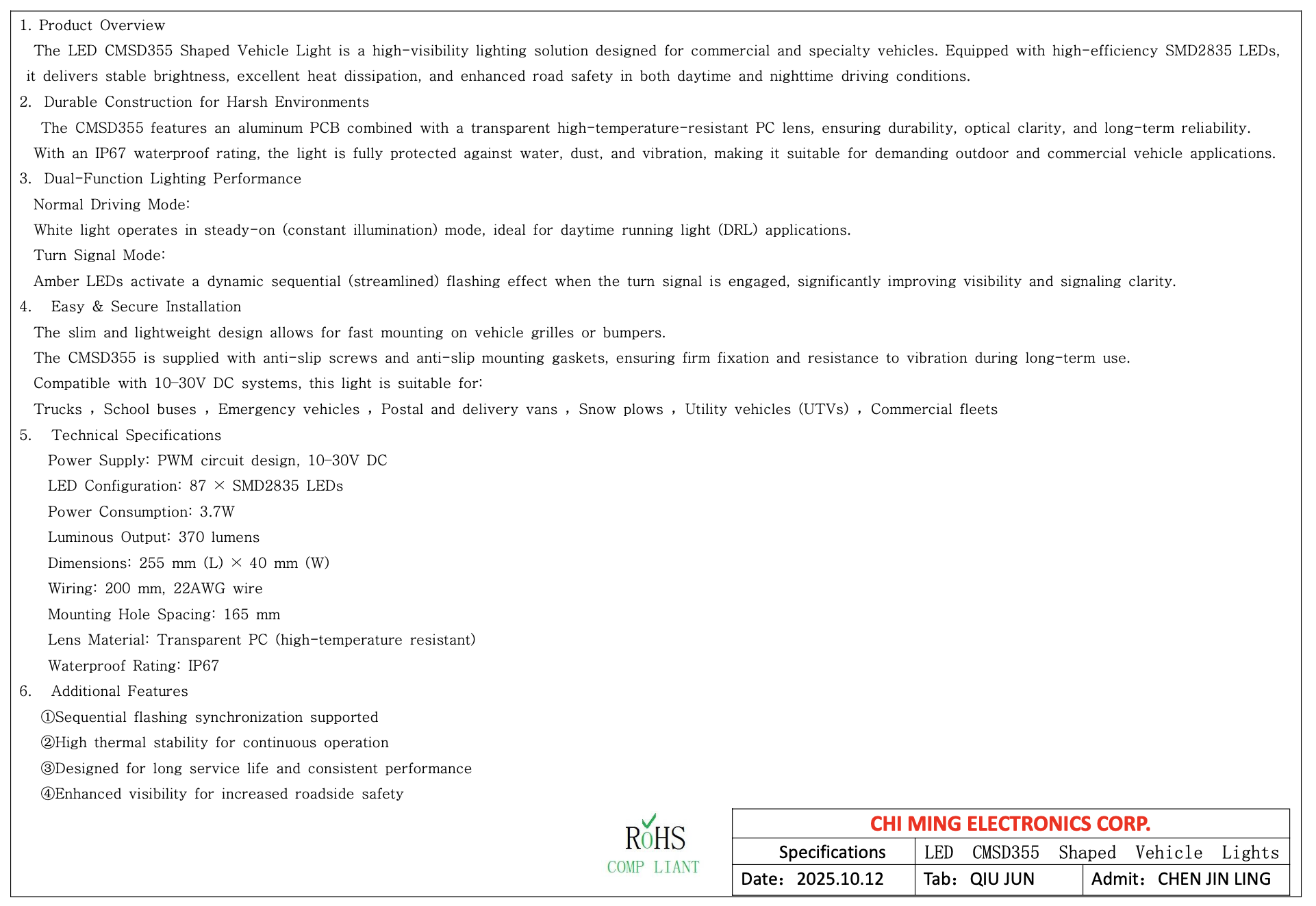 LED CMSD355-Shaped Vehicle Lights LED CMSD355-Shaped Vehicle Lights