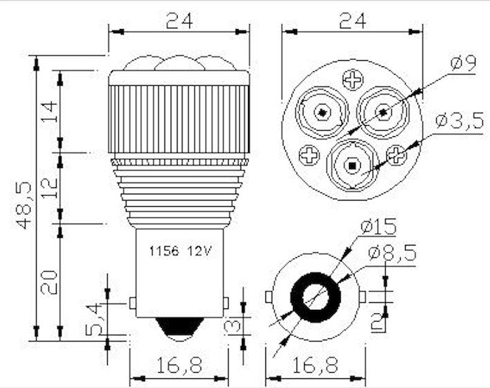 1156 BA15S T25-HP LED 3 1156 BA15S T25-HP LED 3