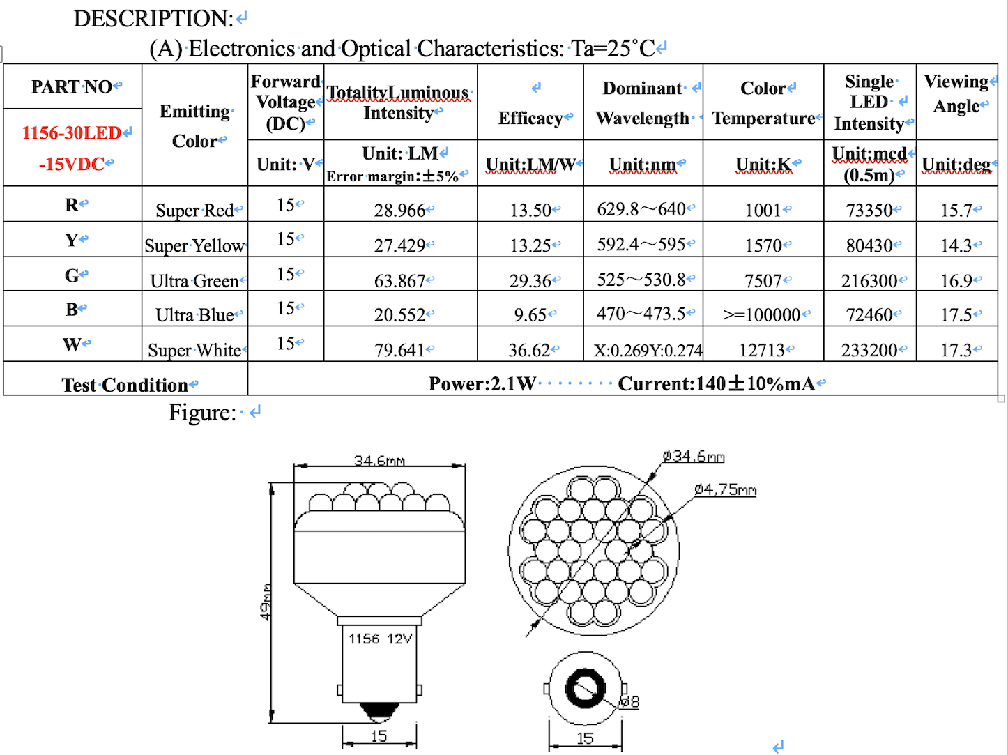 1156 T35-BA15S LED 30