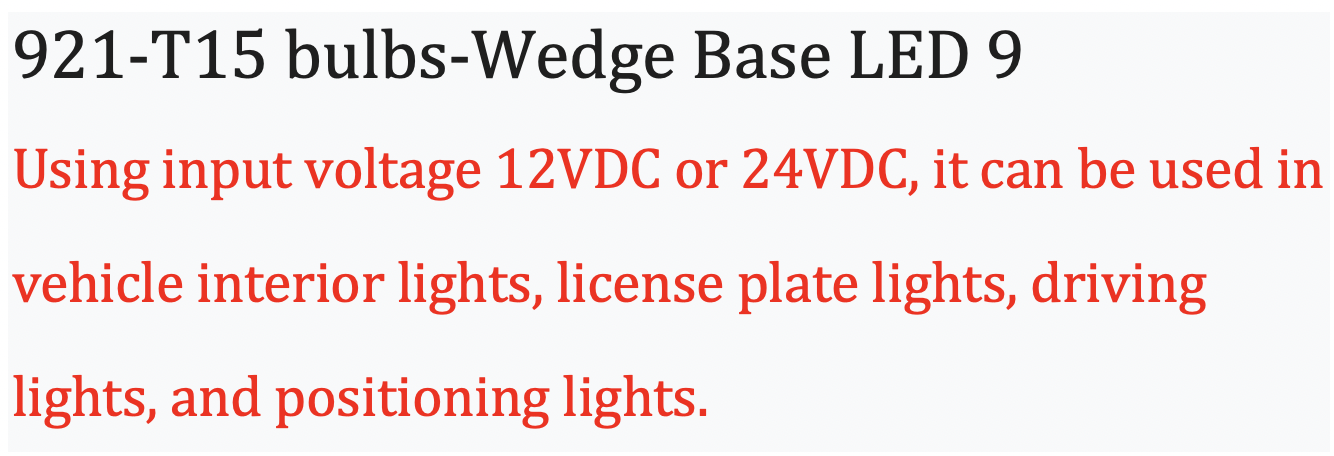 921-T15 bulbs-Wedge Base LED 9