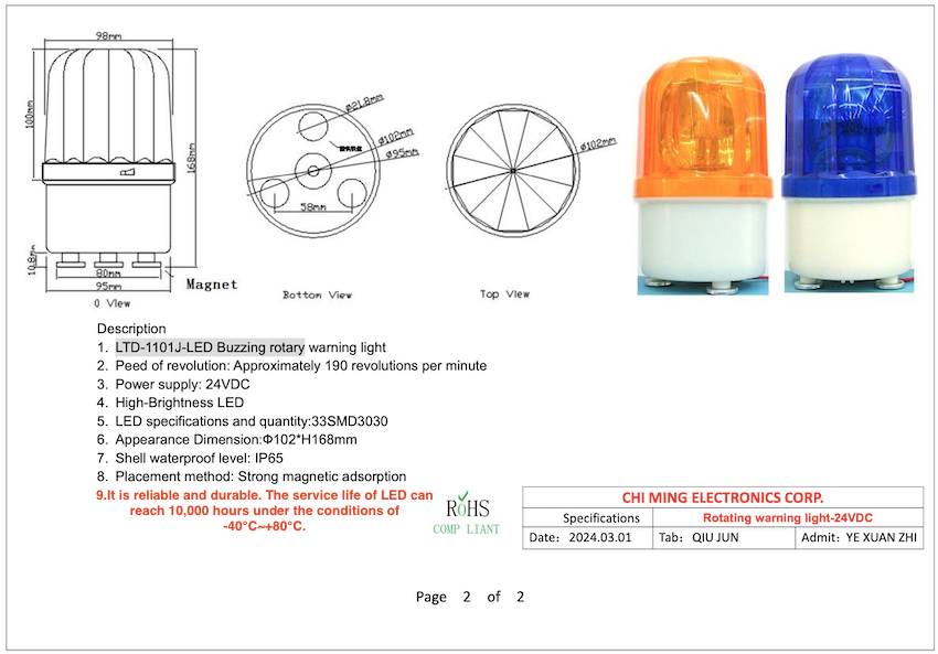 LTD-1101J-LED Buzzing rotary warning light