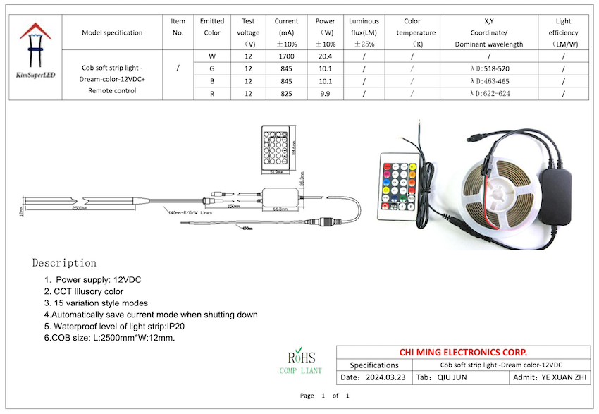 COB soft strip light L:2500mm W:12mm