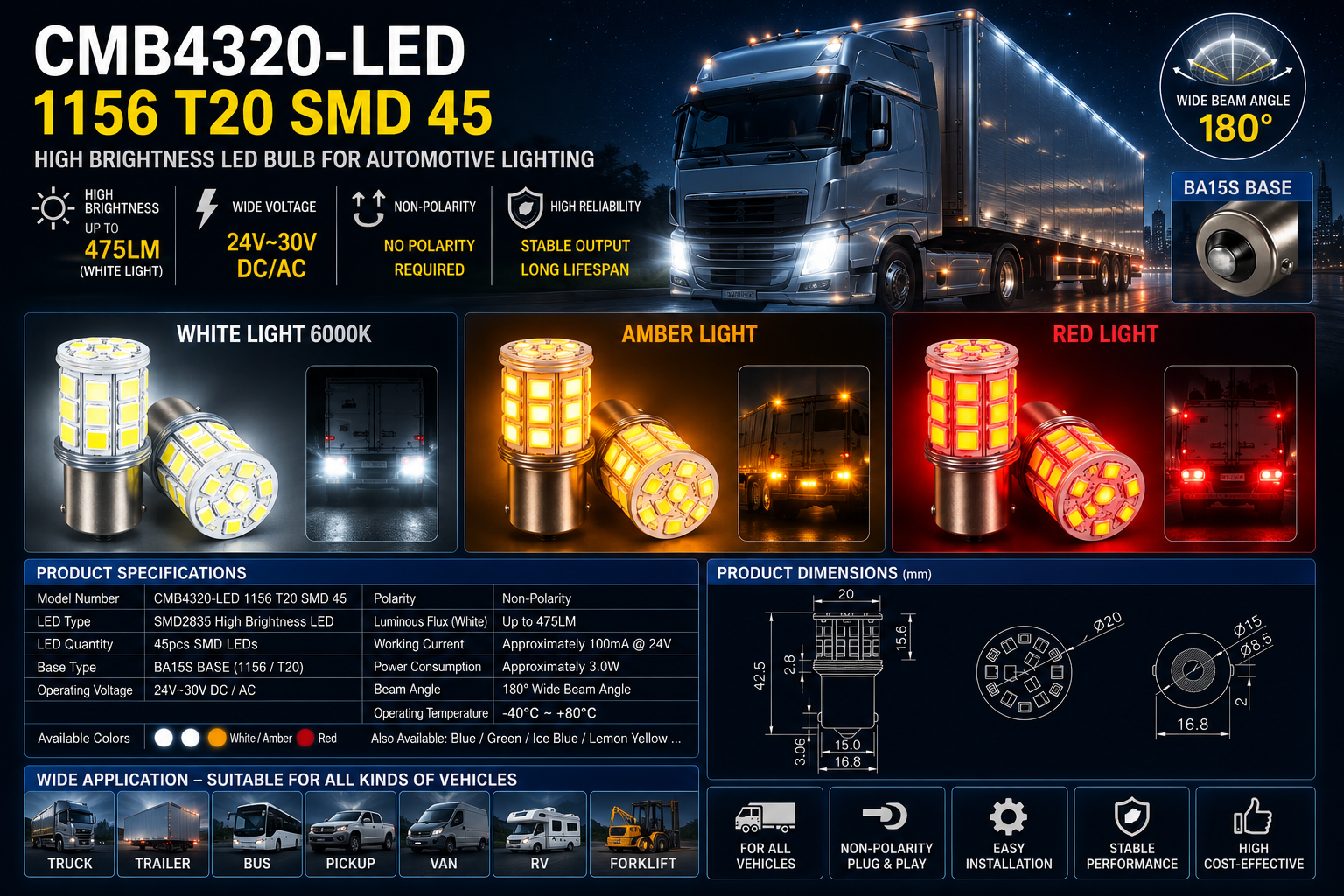 CMB4320-LED 1156 T20 SMD 45