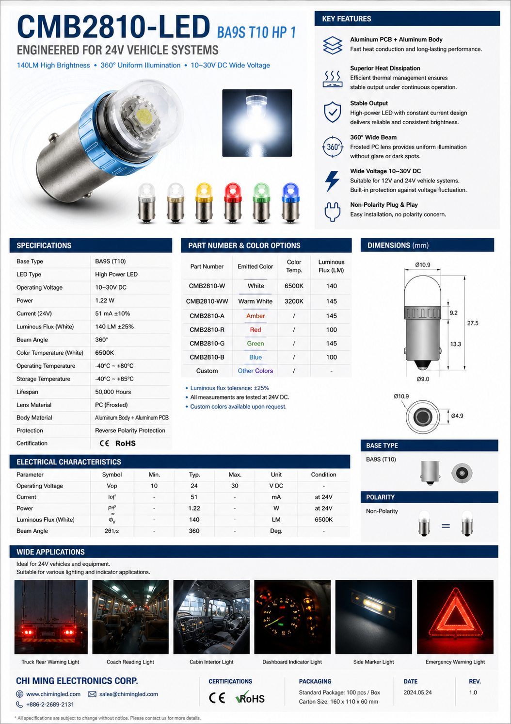 CMB2810-LED BA9S T10 HP 1