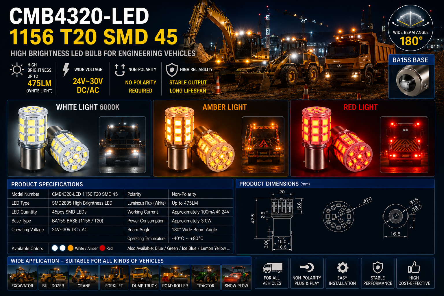 CMB4320-LED 1156 T20 SMD 45