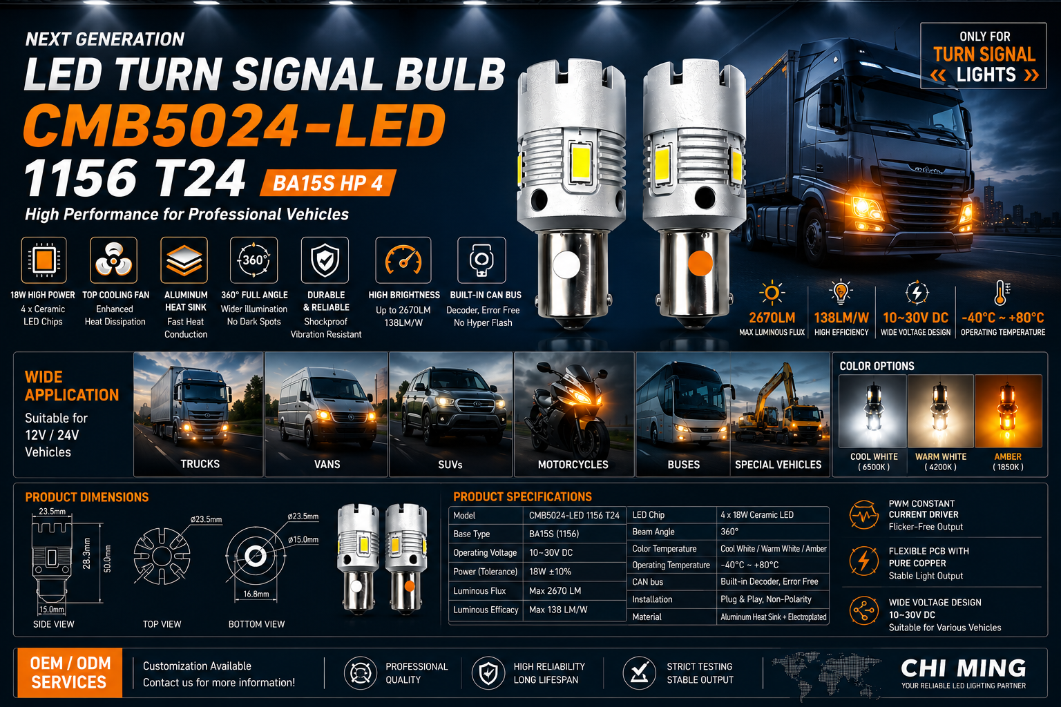 CMB5024-LED 1156 T24 BA15S HP 4 CMB5024-LED 1156 T24 BA15S HP 4