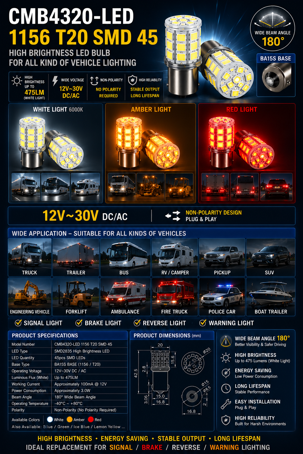 CMB4320-LED 1156 T20 SMD 45