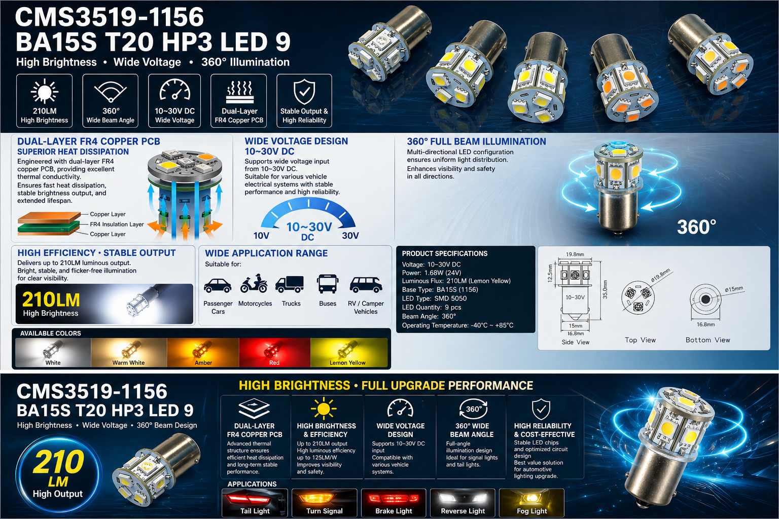 CMS3519-1156 BA15S T20 HP3 LED 9