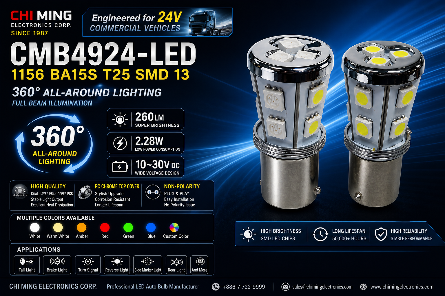 CMB4924-LED 1156 BA15S T25 SMD 13