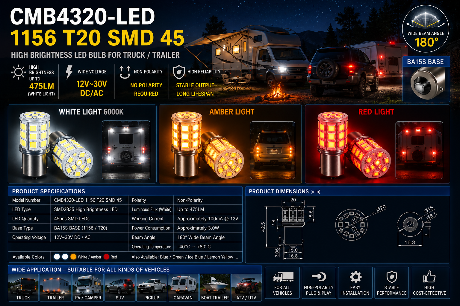 CMB4320-LED 1156 T20 SMD 45
