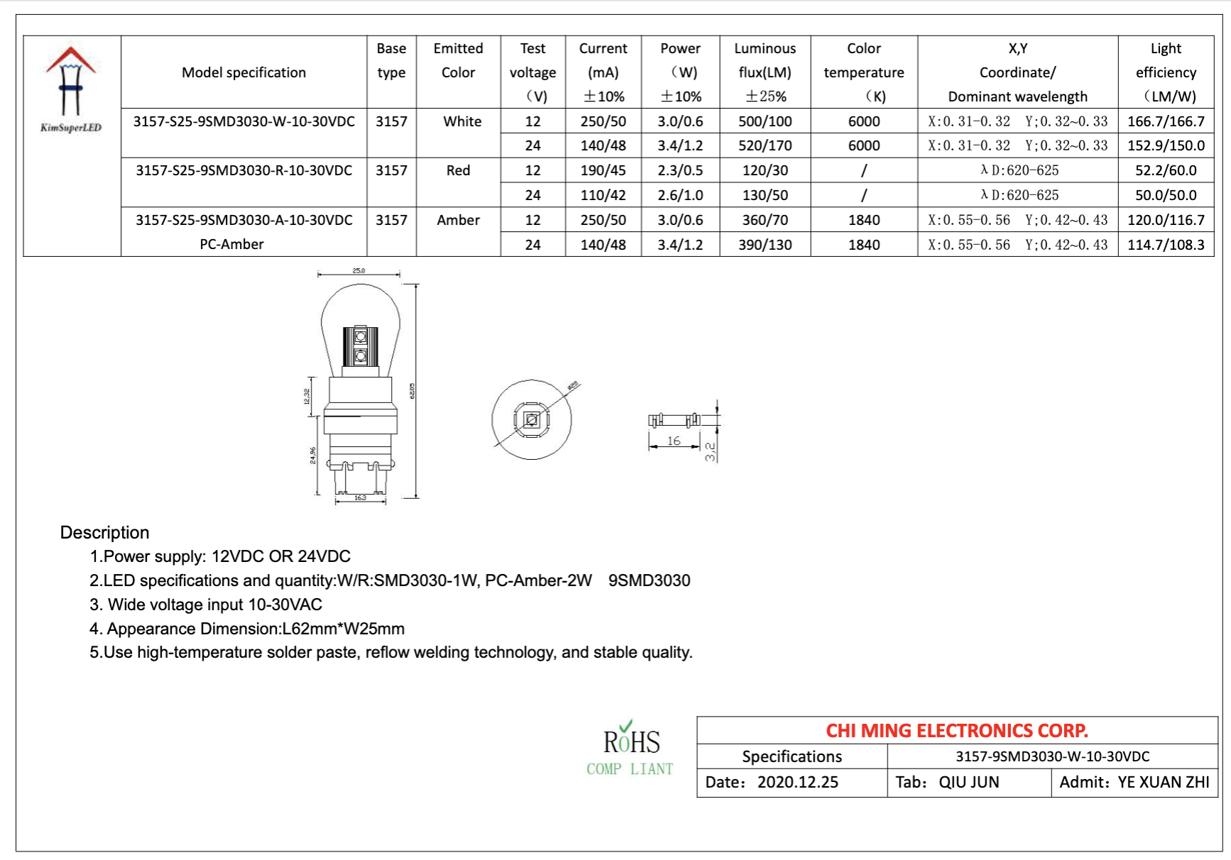 CMY6225-LED 3156/3157 S25 HP 9