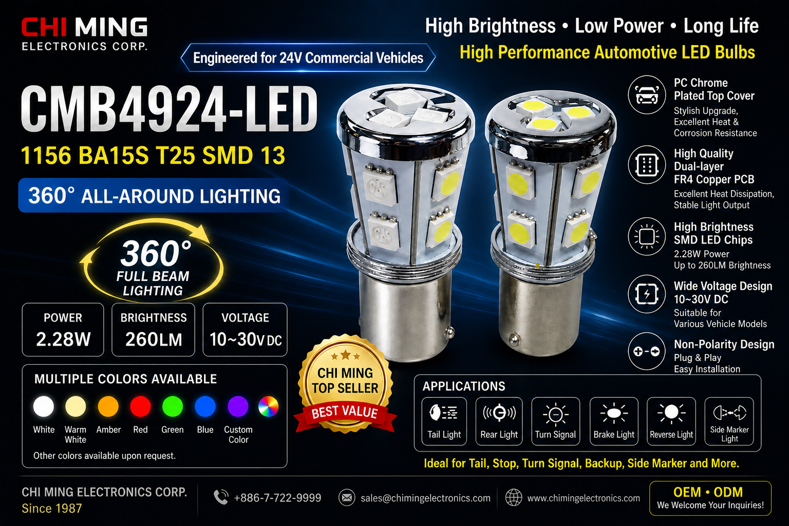 CMB4924-LED 1156 BA15S T25 SMD 13