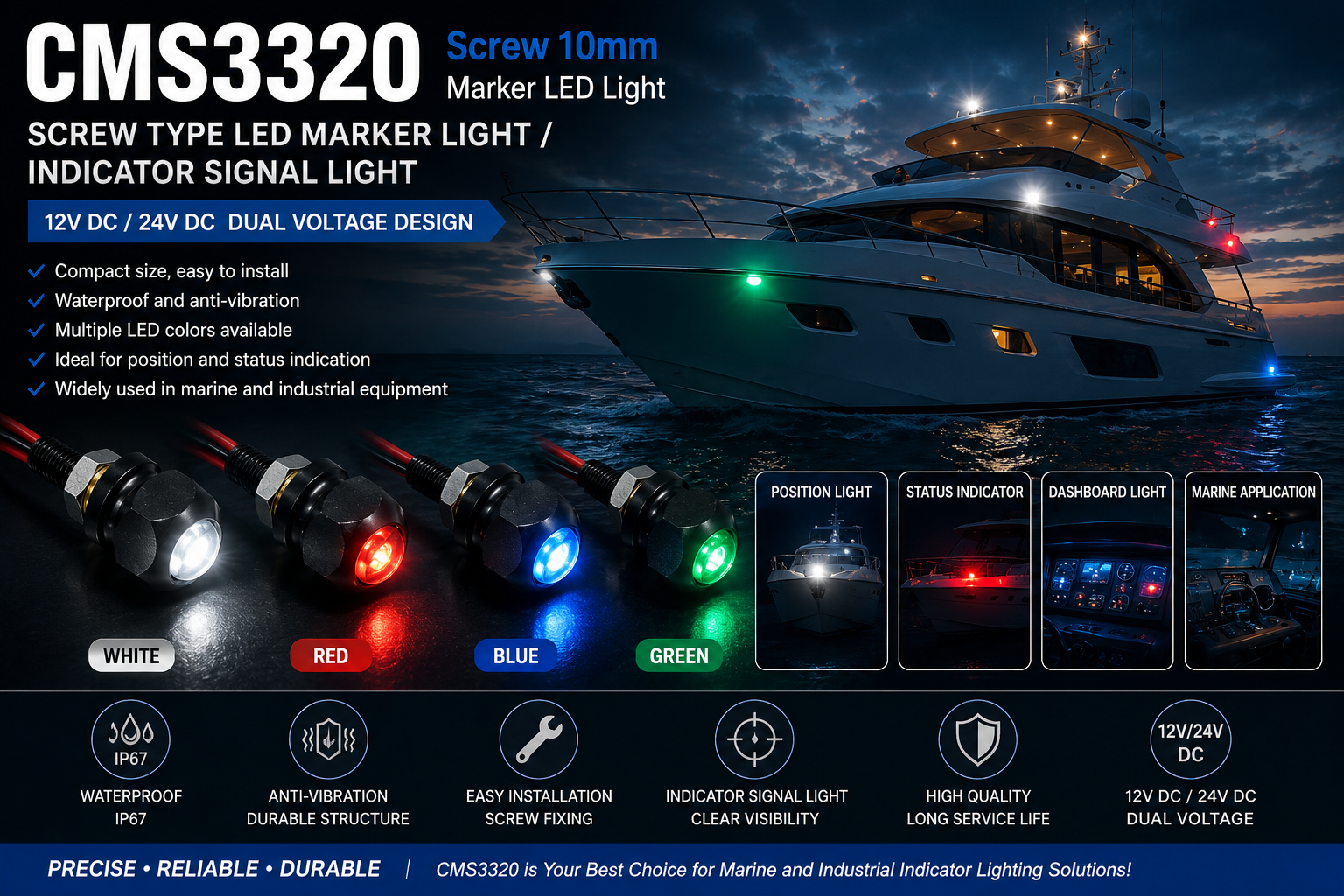 CMS3320-Screw 10mm Marker LED Light