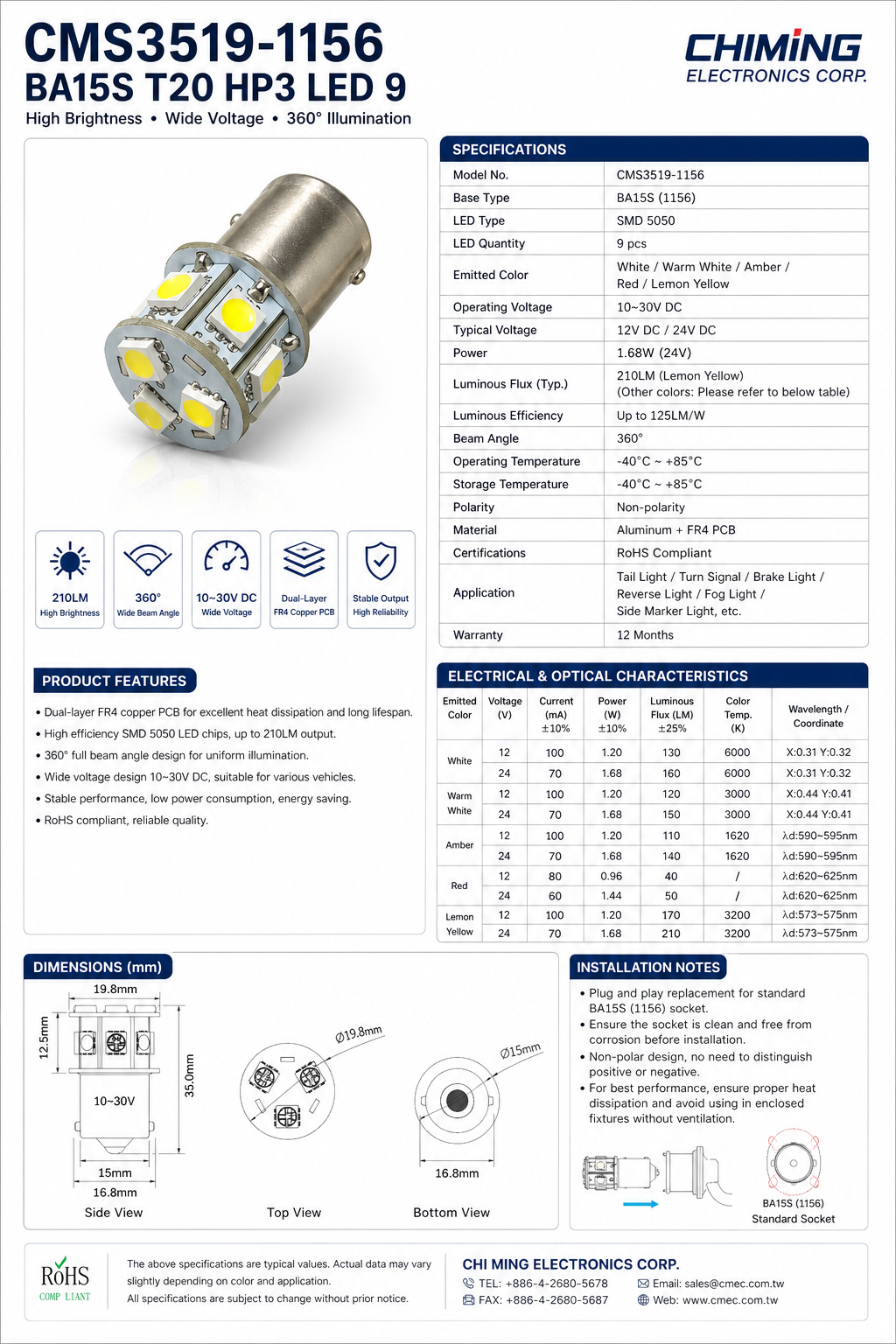 CMS3519-1156 BA15S T20 HP3 LED 9