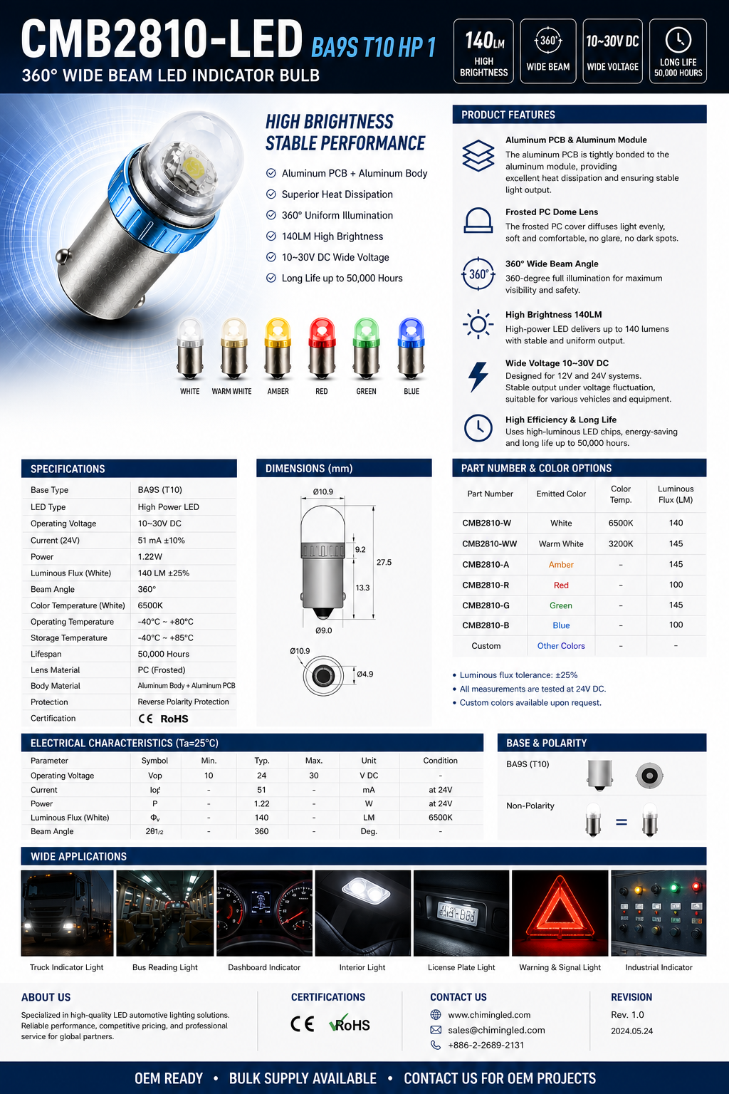 CMB2810-LED BA9S T10 HP 1