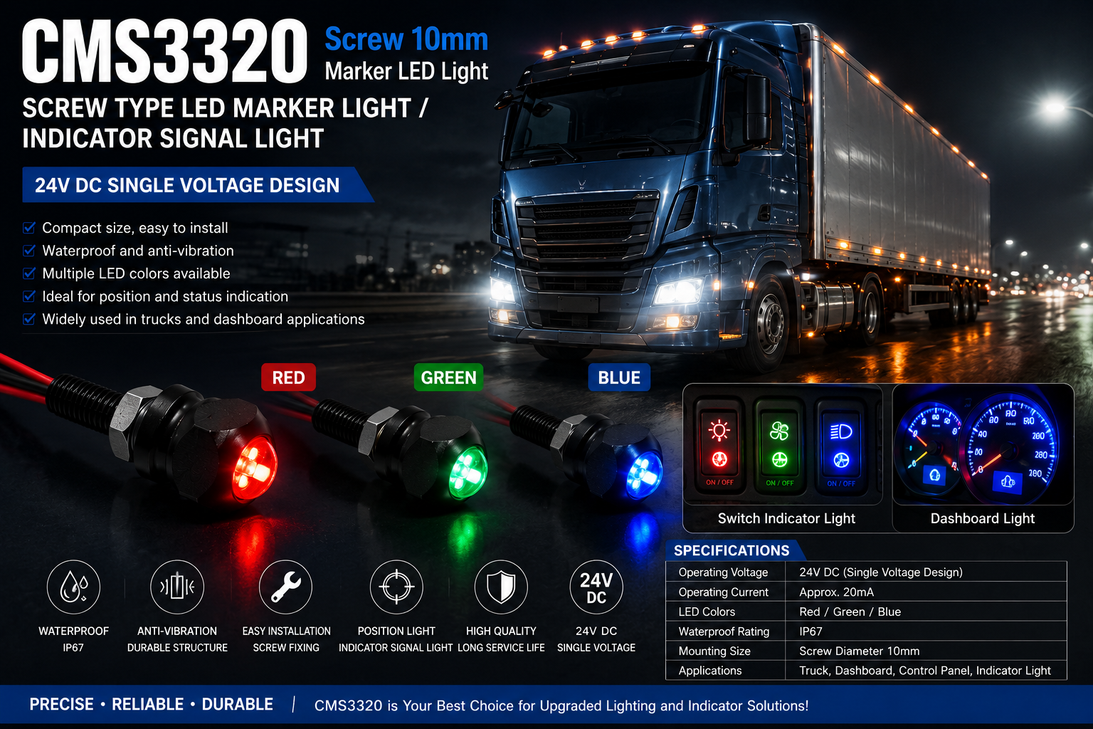 CMS3320-Screw 10mm Marker LED Light