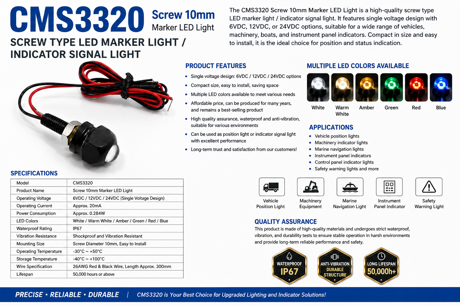 CMS3320-Screw 10mm Marker LED Light