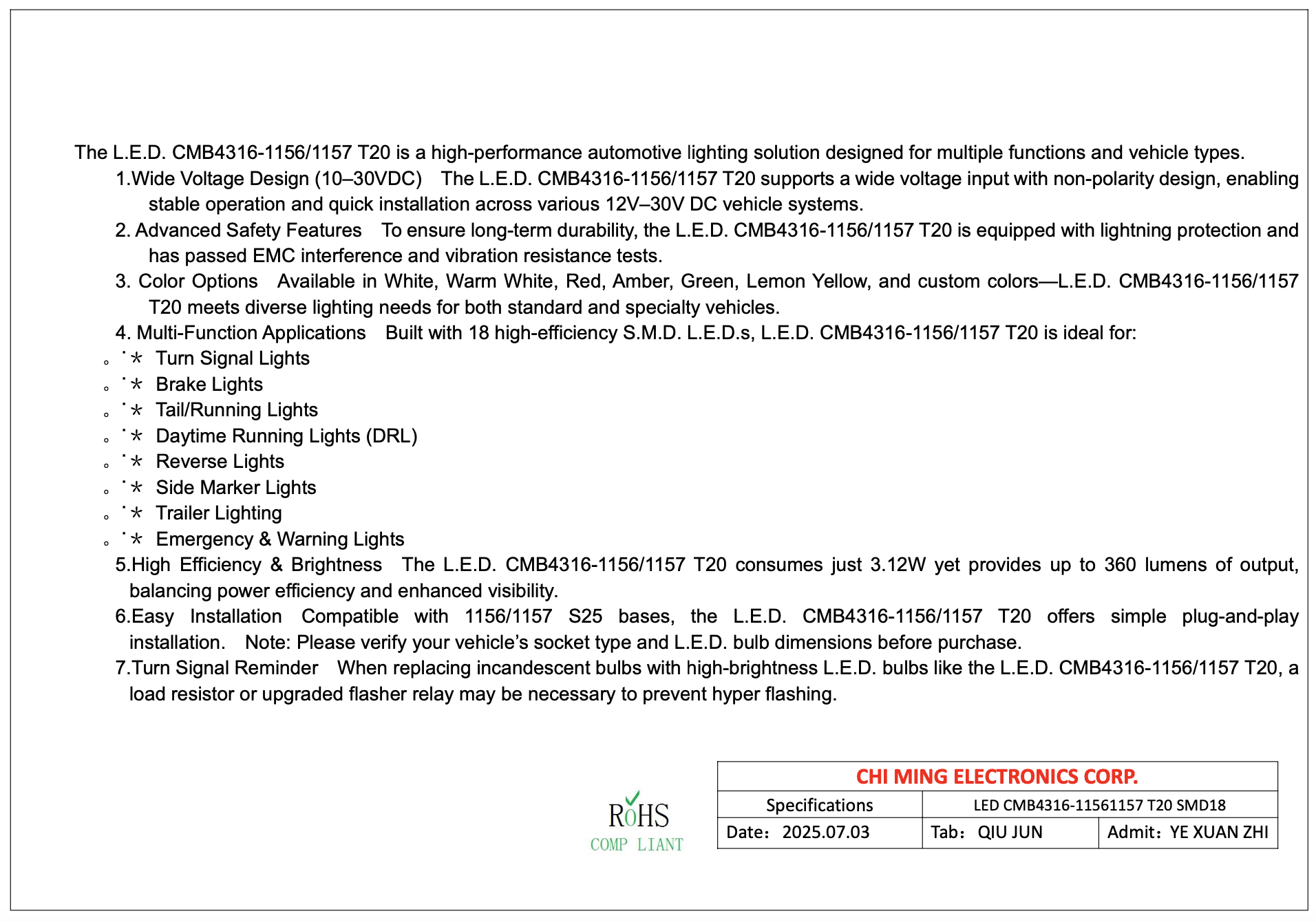 CMB4316-LED 1156/1157 T20 SMD 18 CMB4316-LED 1156/1157 T20 SMD 18