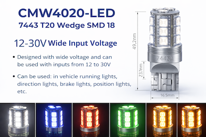 CMW4020-LED 7443 T20 Wedge SMD 18
