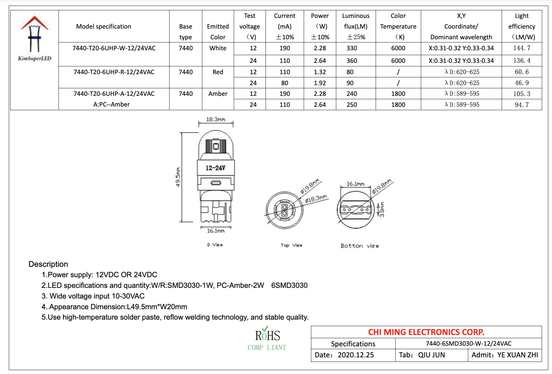 CMW5020-LED 7440/7443 T20 HP 6 CMW5020-LED 7440/7443 T20 HP 6