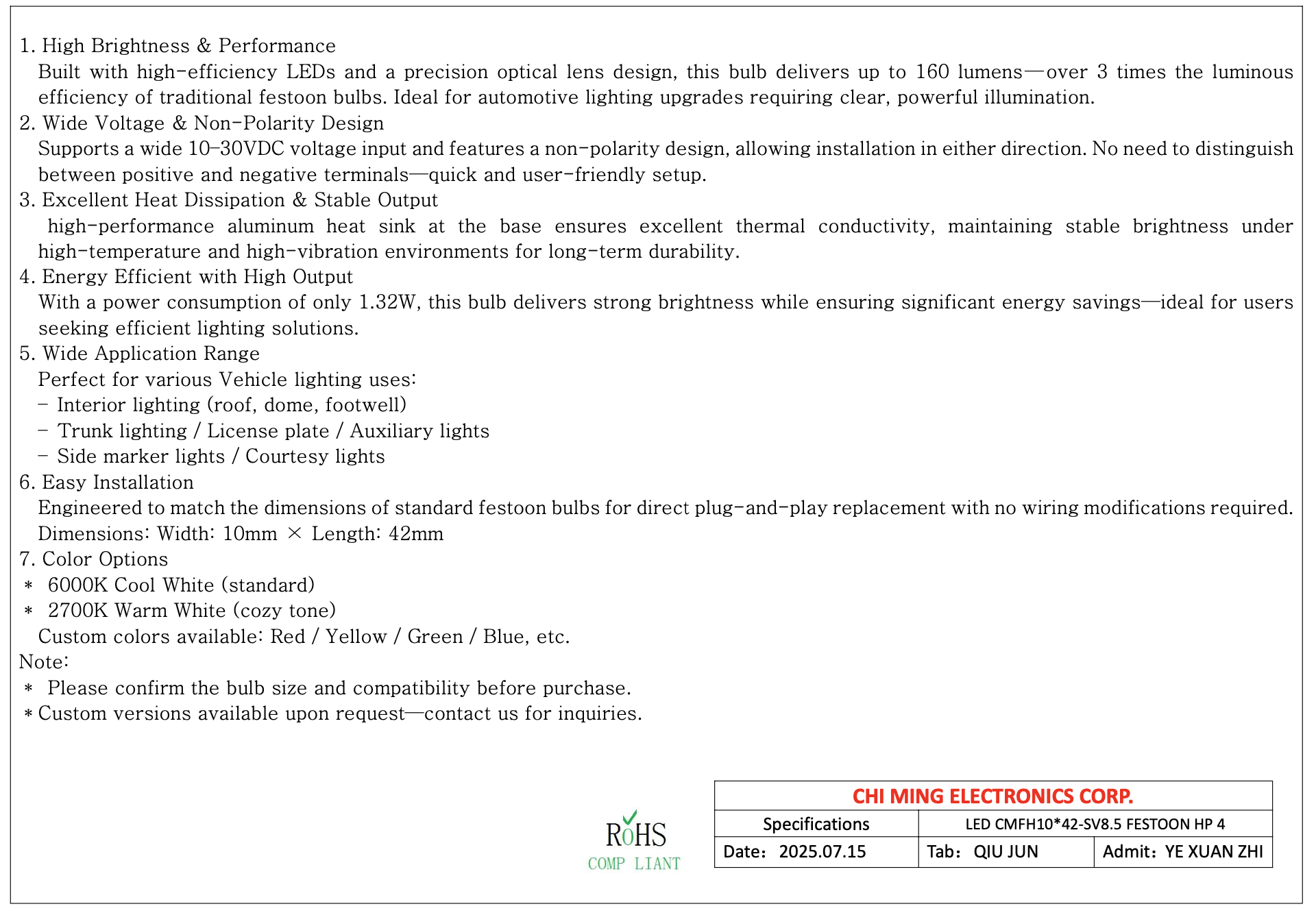 CMFH1042-SV8.5 FESTOON LED 4 CMFH1042-SV8.5 FESTOON LED 4