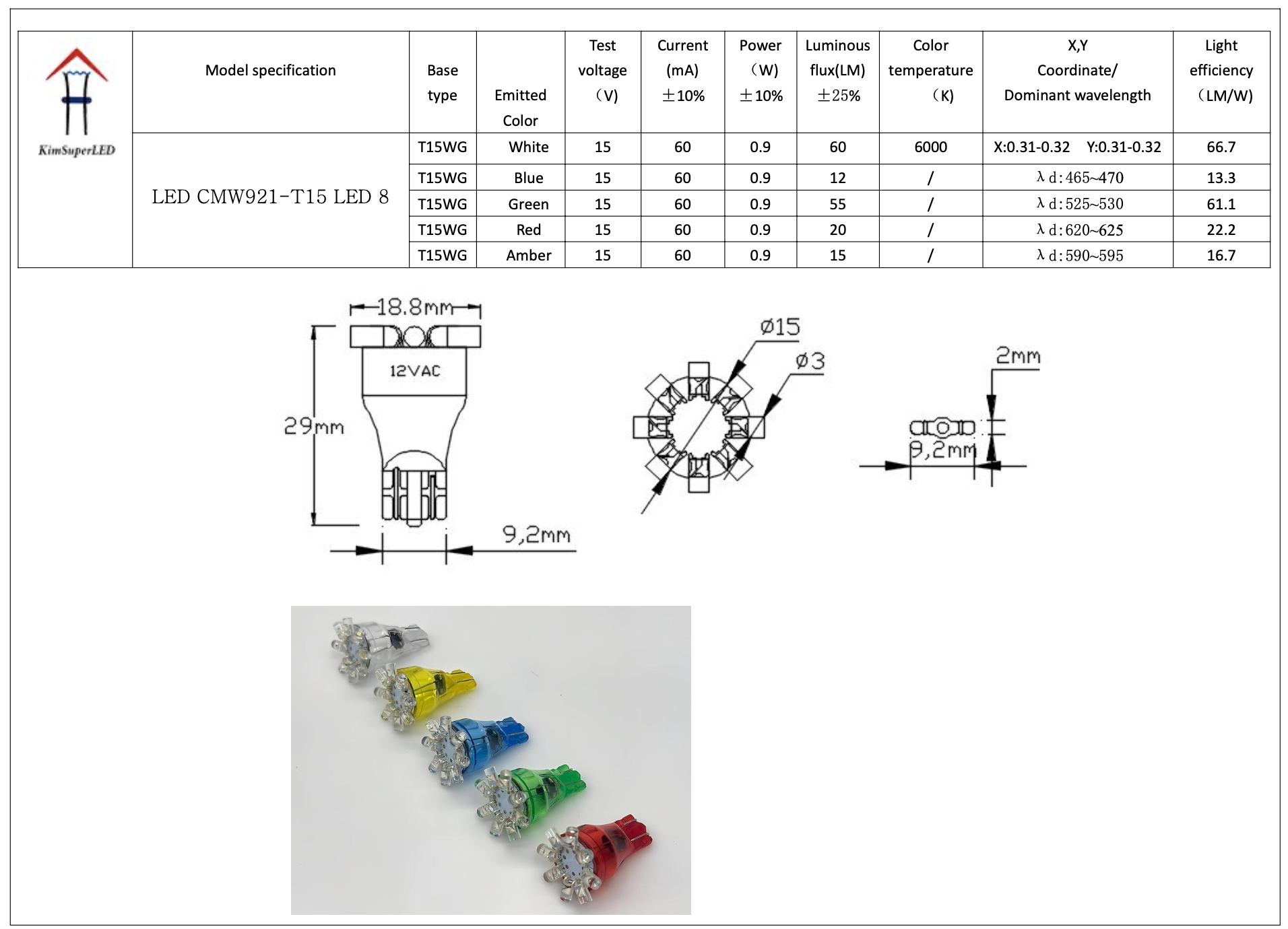 CMW921-Wedge T15 LED 8