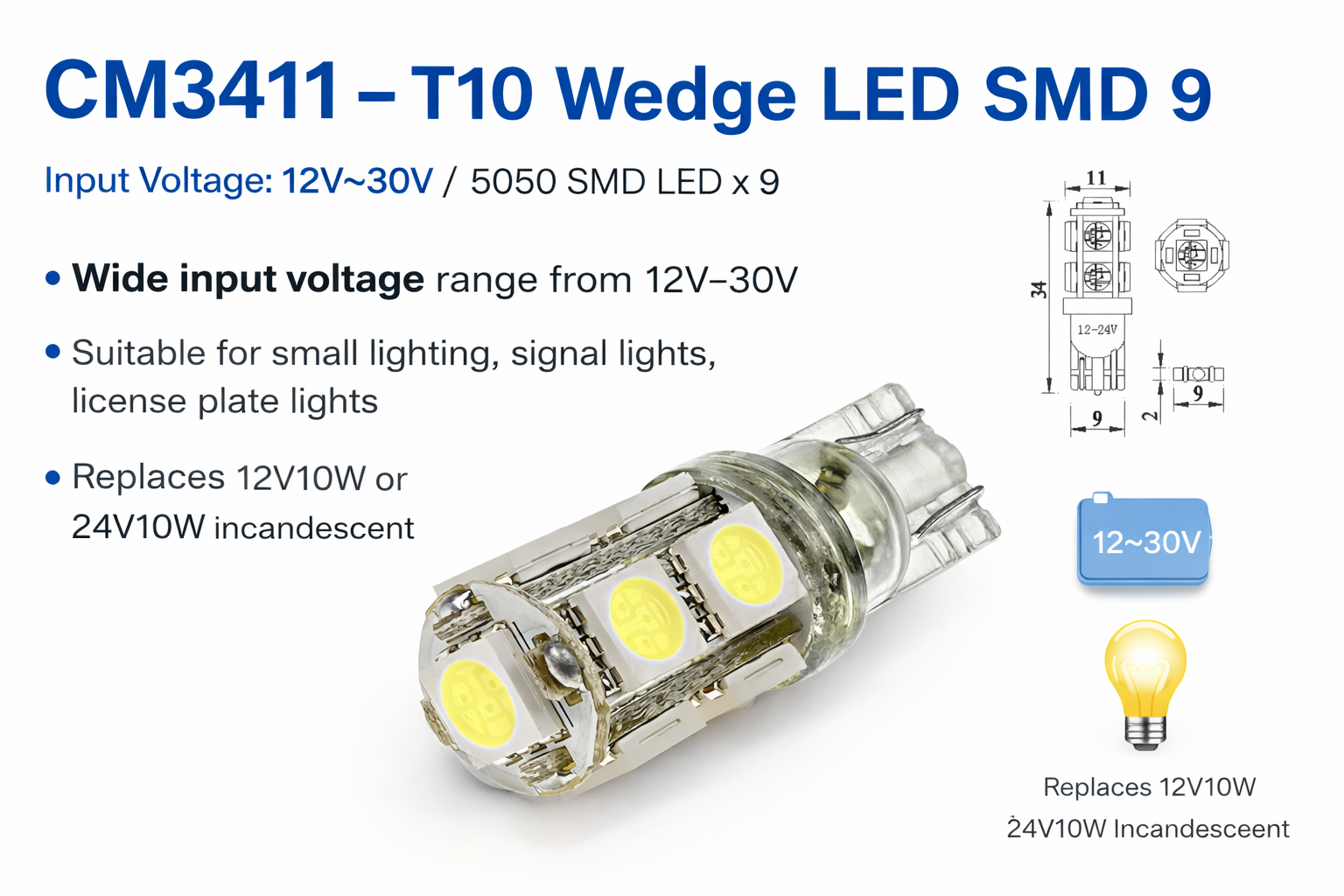 CM3410-T10 Wedge LED SMD 9