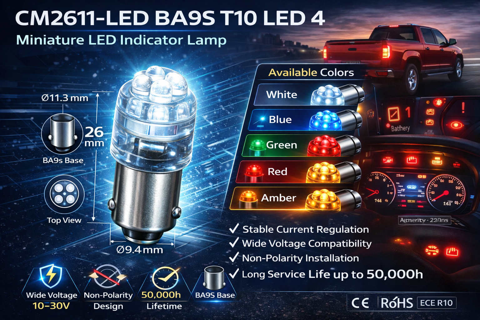 CM2611-LED Ba9s T10 LED 4