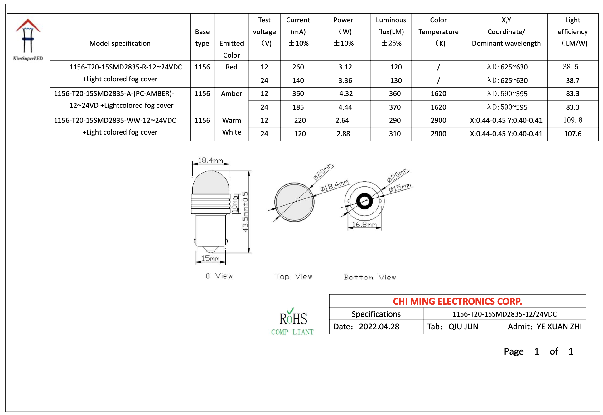 CM4220-1156 BA15S LED 15 CM4220-1156 BA15S LED 15
