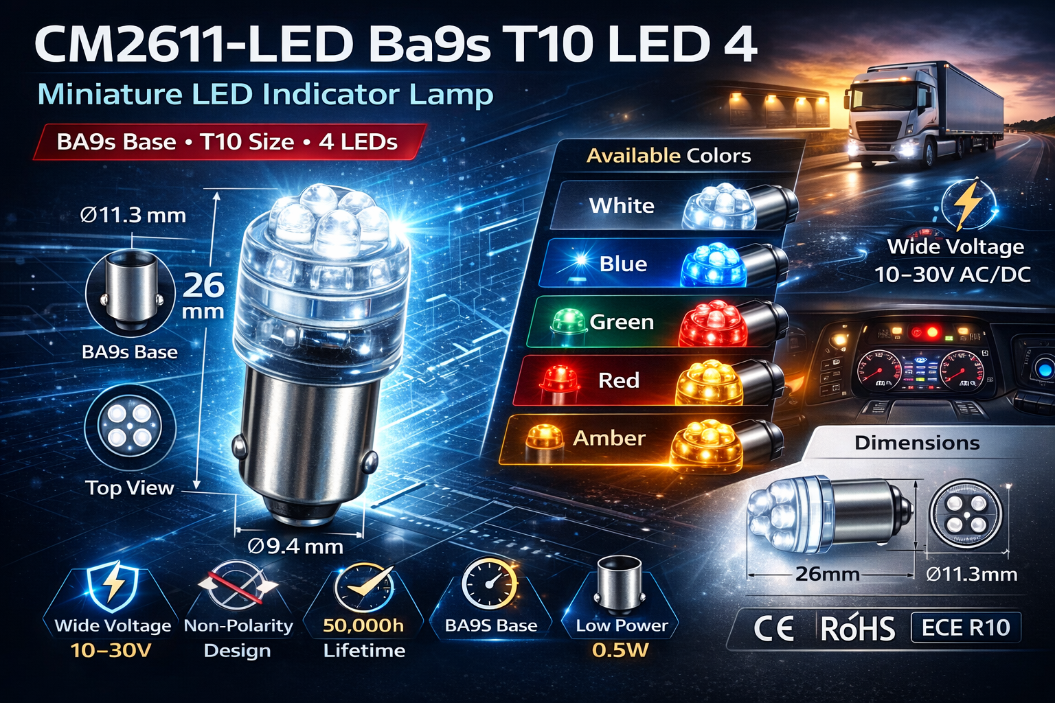 CM2611-LED Ba9s T10 LED 4