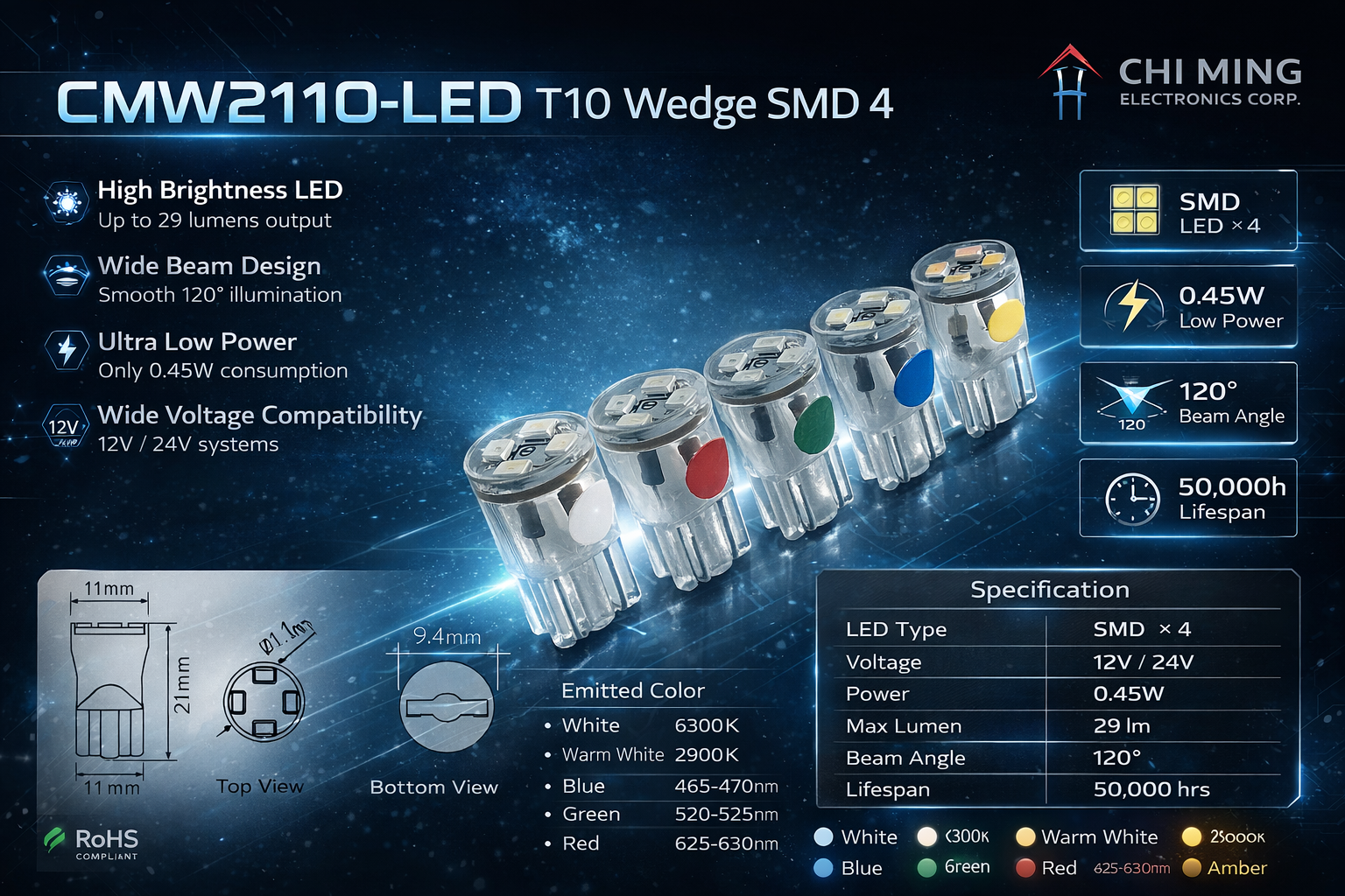 CMW2110-LED T10 Wedge SMD 4