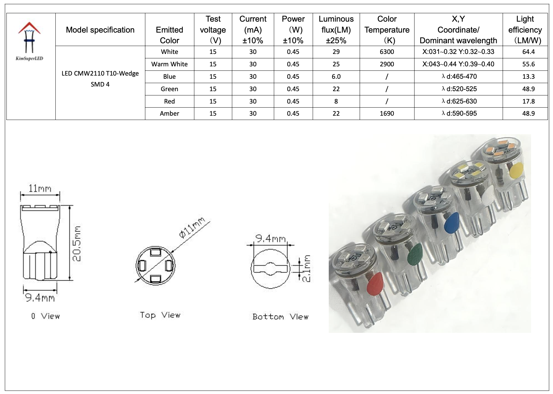 CMW2110-LED T10 Wedge SMD 4