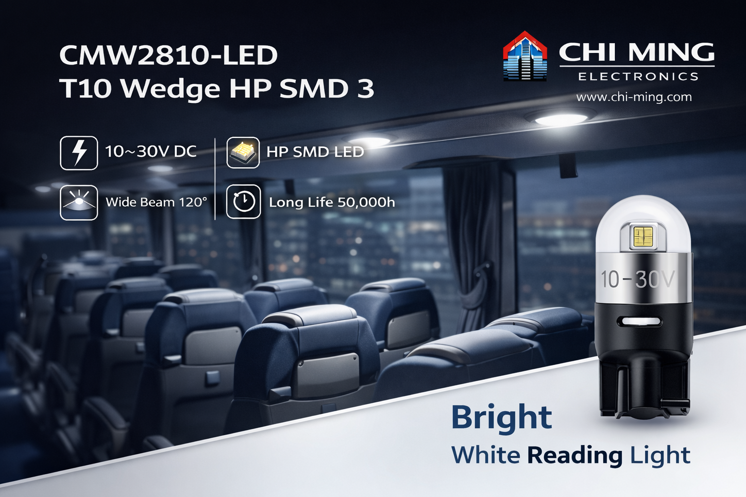 CMW2810-LED T10 Wedge HP SMD 3 CMW2810-LED T10 Wedge HP SMD 3