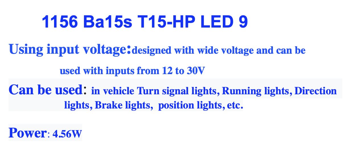 1156 Ba15s T15-HP LED 9 1156 Ba15s T15-HP LED 9