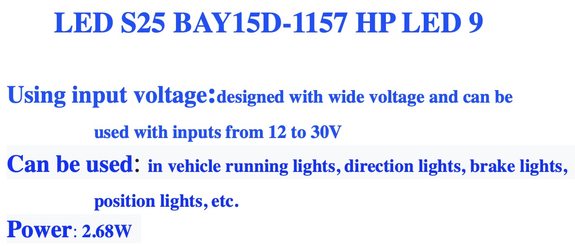 LED S25 BA15S-1157 HP LED 9