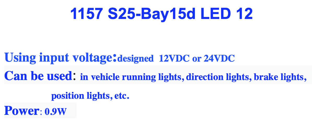 1157 S25-Bay15d LED 12 1157 S25-Bay15d LED 12