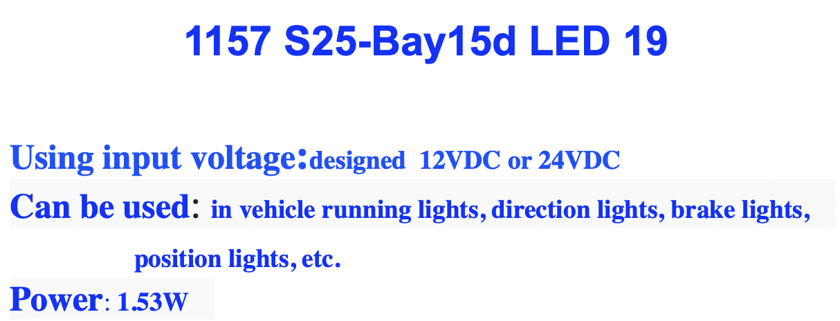 1157 S25-Bay15d LED 19 1157 S25-Bay15d LED 19