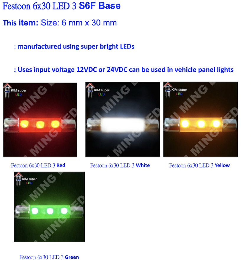 Festoon 6x30 LED 3 S6F Base