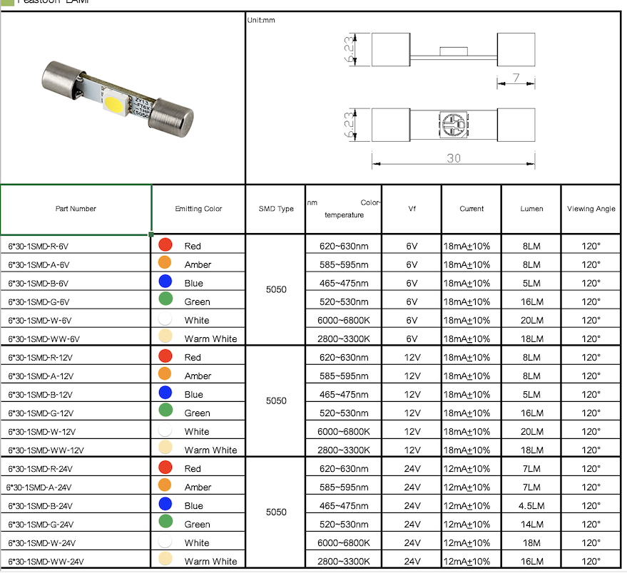 Festoon 6x30 S6F Base LED 1