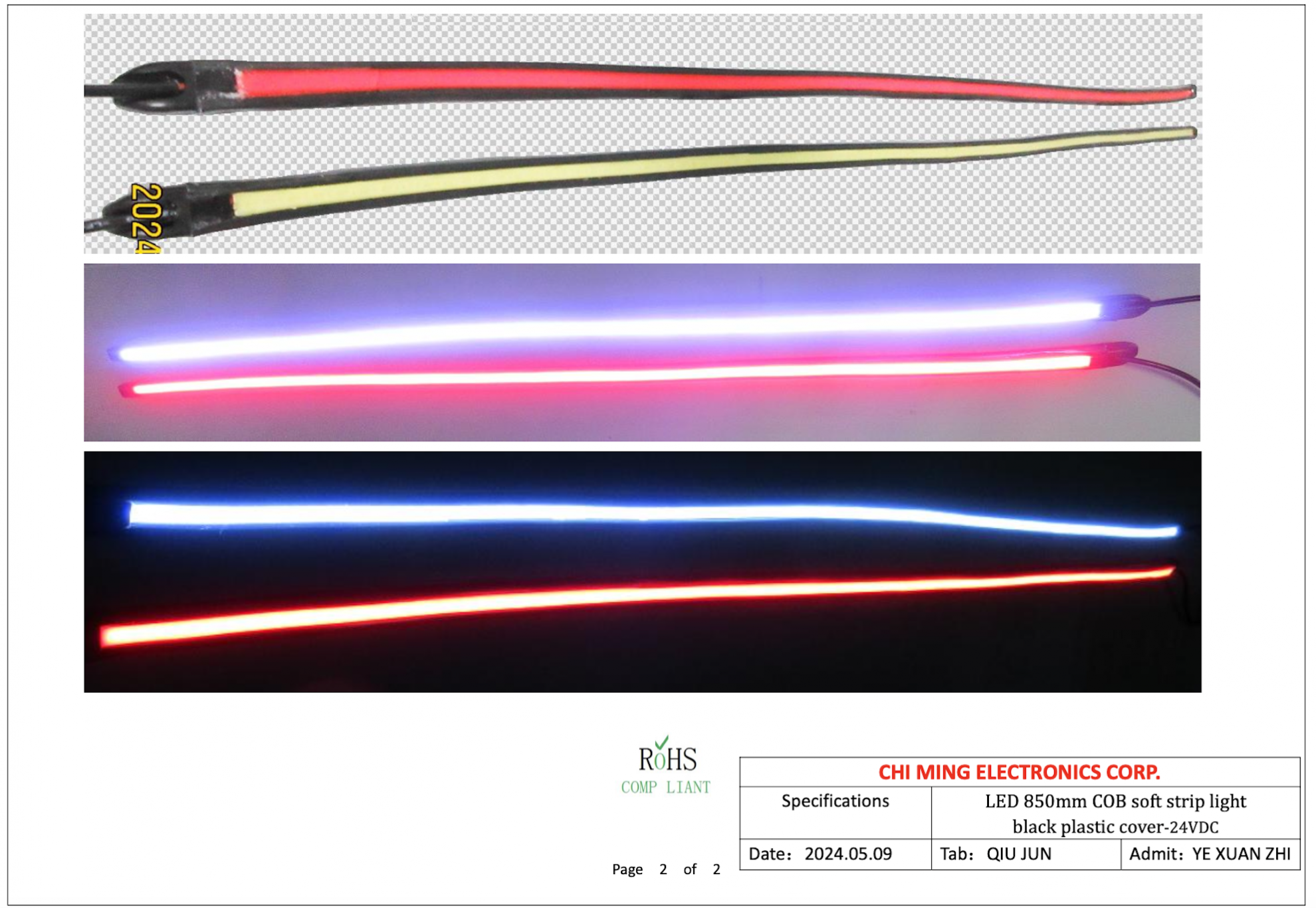 LED 850mm COB soft strip light black plastic cover-W-24VDC