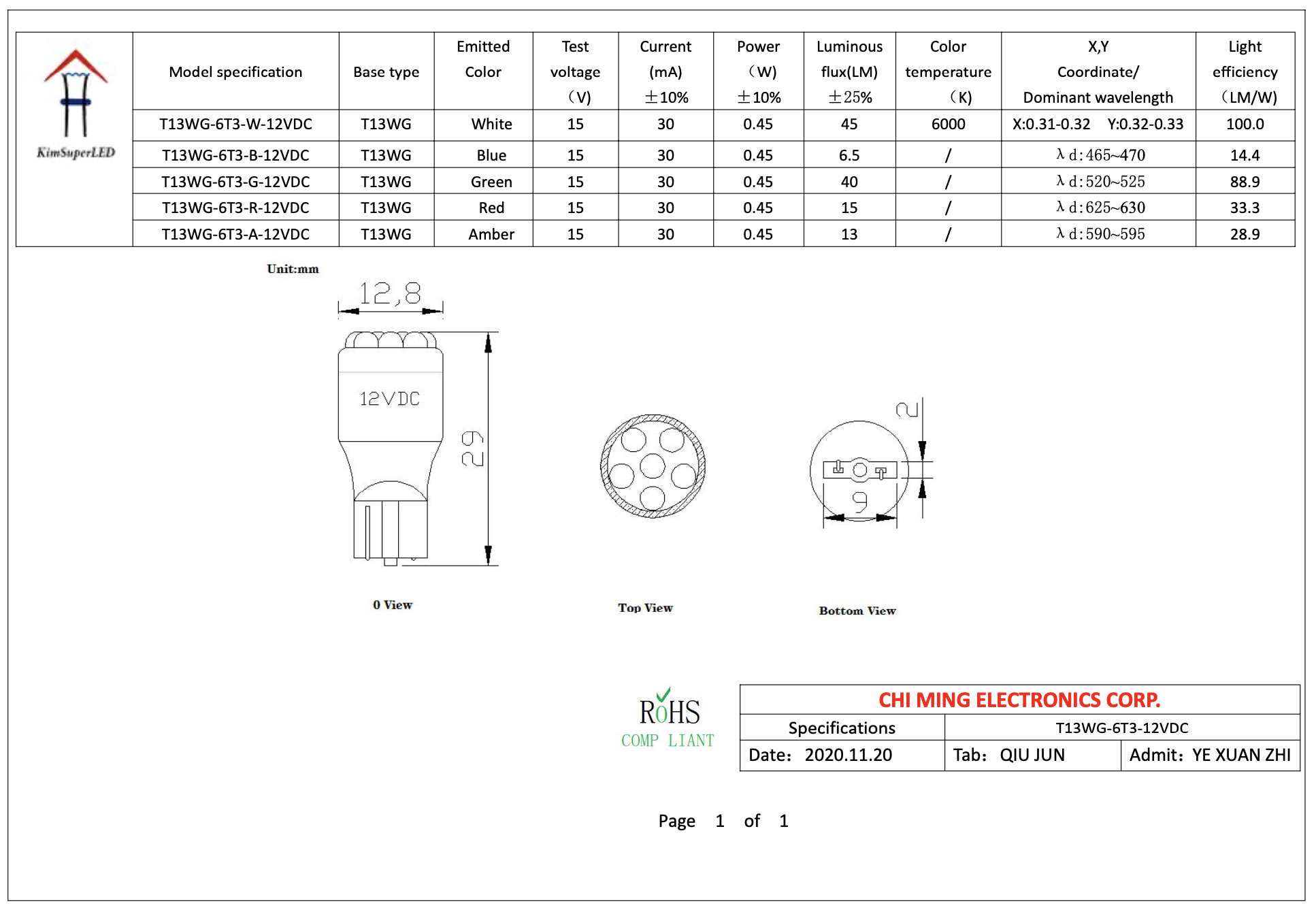 LED CMW2913 T13-Wedge LED 6 LED CMW2913 T13-Wedge LED 6