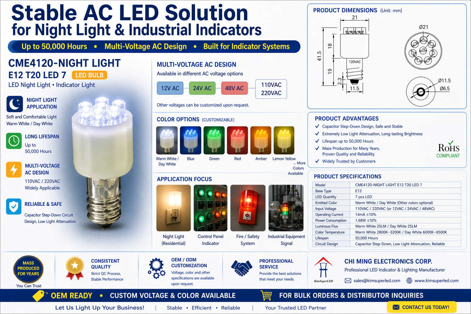 CME4120-NIGHT LIGHT E12 T20 LED 7