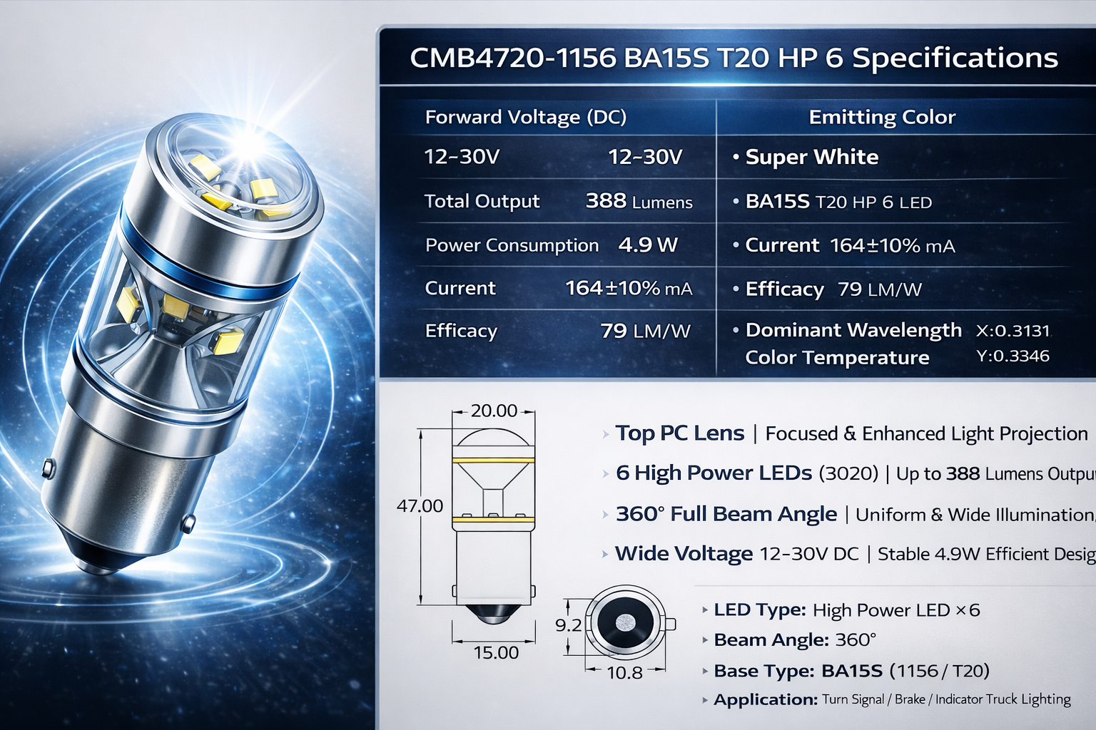 CMB4720-1156 BA15S T20 HP 6