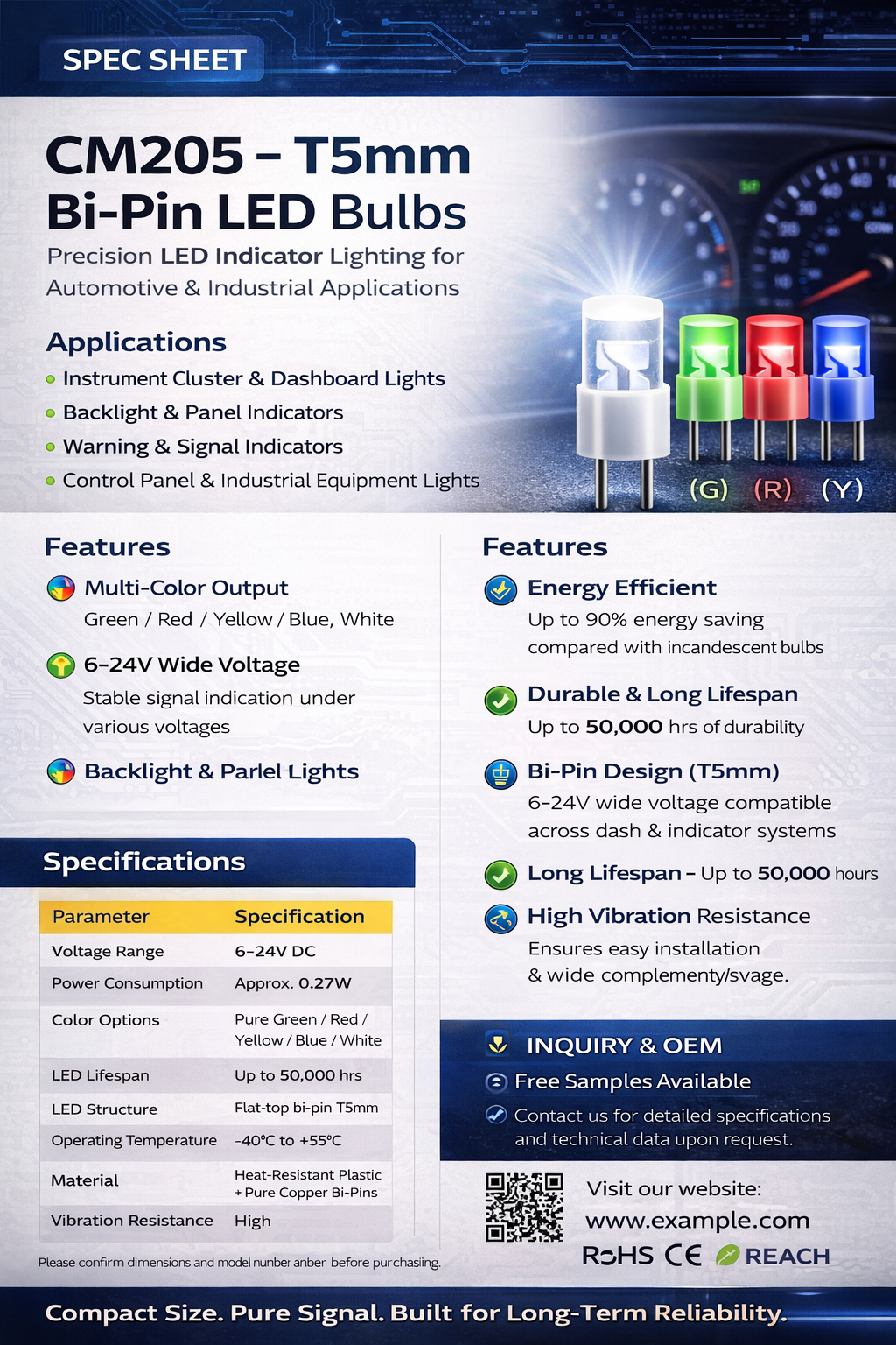 CM205-T5mm Bi-Pin LED Bulbs