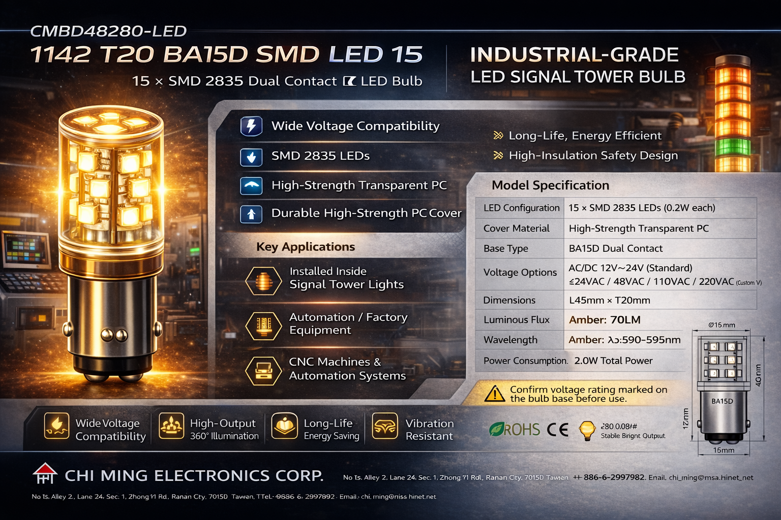 CMBD4820-LED 1142 T20 BA15D SMD 15