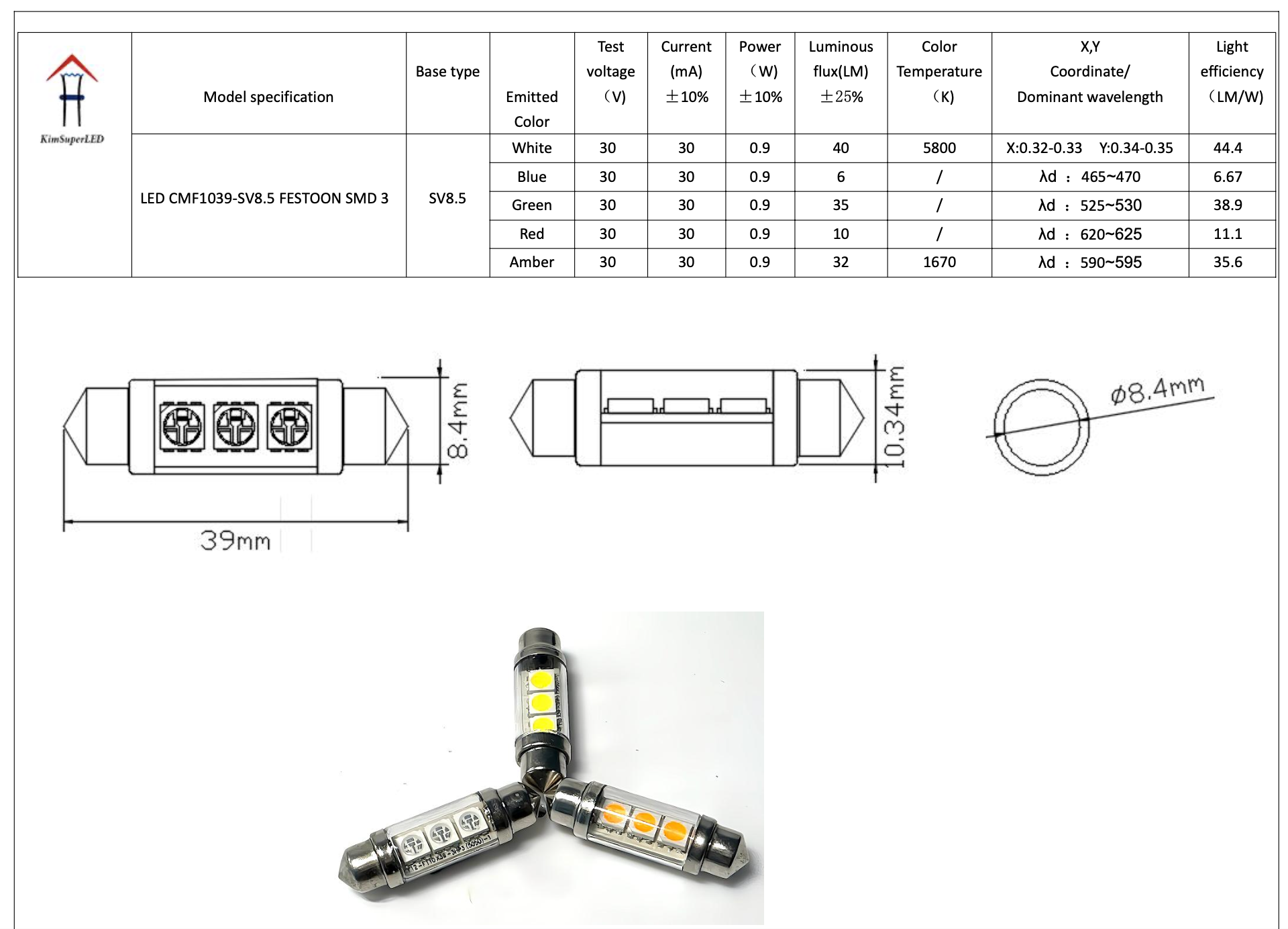 CMF1039-LED SV8.5 FESTOON SMD 3