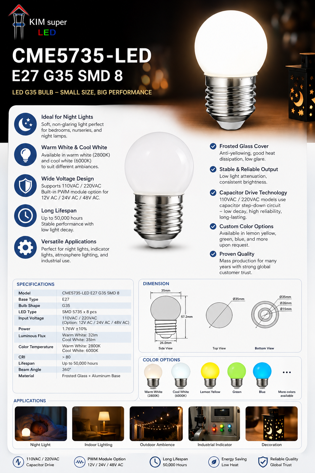 CME5735-LED E27 G35 SMD 8